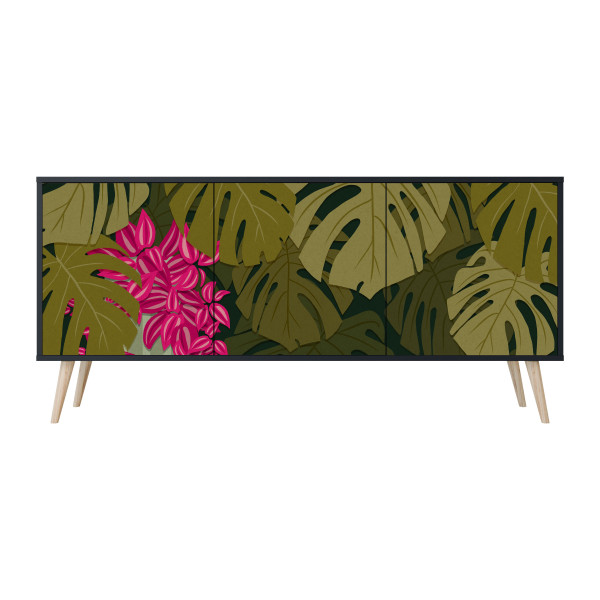 TROPICAL BEAUTY Komoda 3 drzwi Czarna-Bukowa skośna 442462