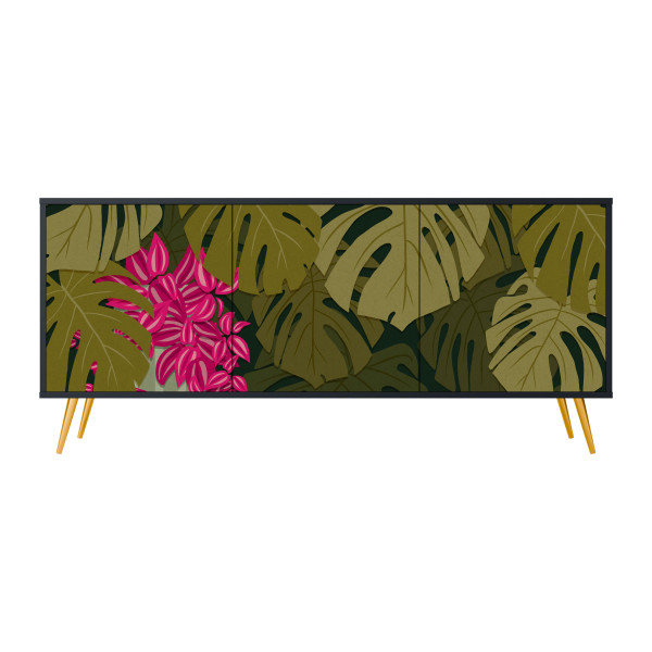 TROPICAL BEAUTY Komoda 3 drzwi Czarna-Metalowa szpilka złota 441681