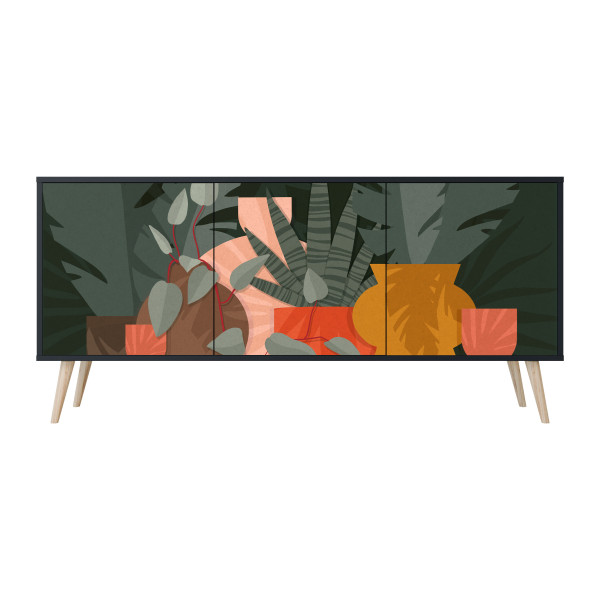 TROPICAL COMPOSITION Komoda 3 drzwi Czarna-Bukowa skośna 441352