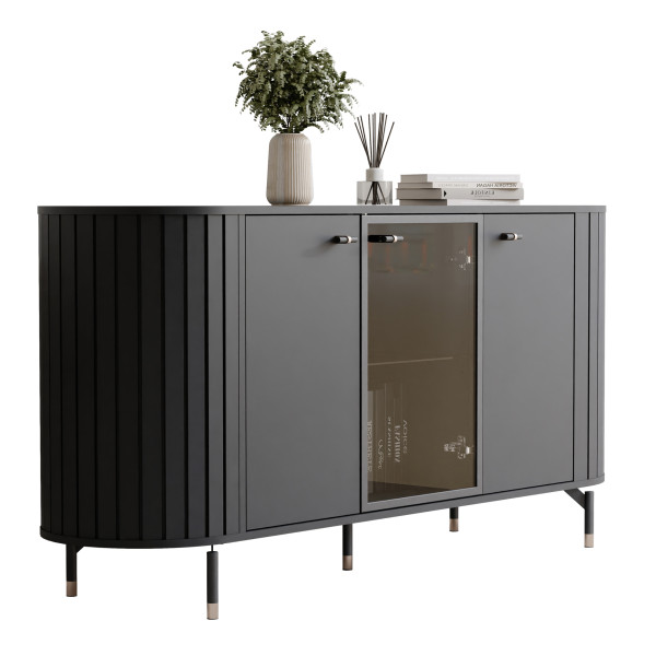 Trzydrzwiowa komoda z oświetleniem LED SENTO II 190 cm - czarny 710976