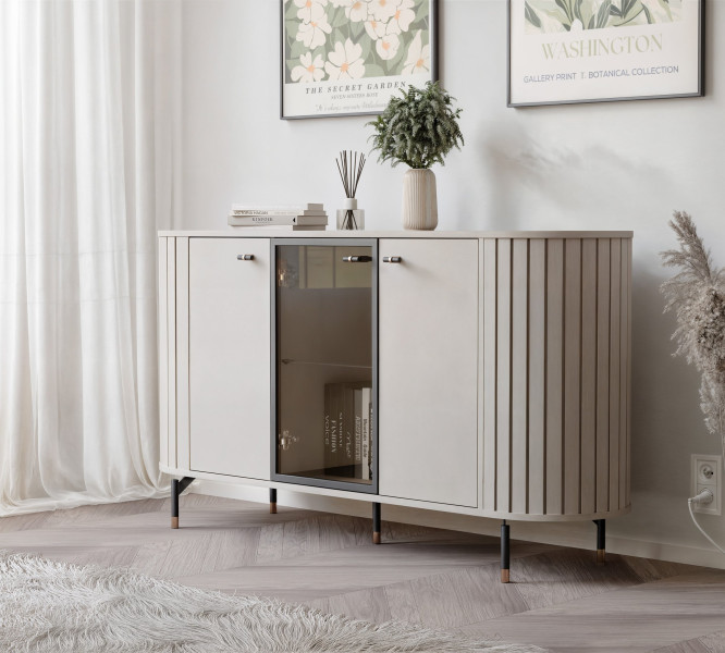 Trzydrzwiowa komoda z oświetleniem LED SENTO II 190 cm - kaszmir 710974