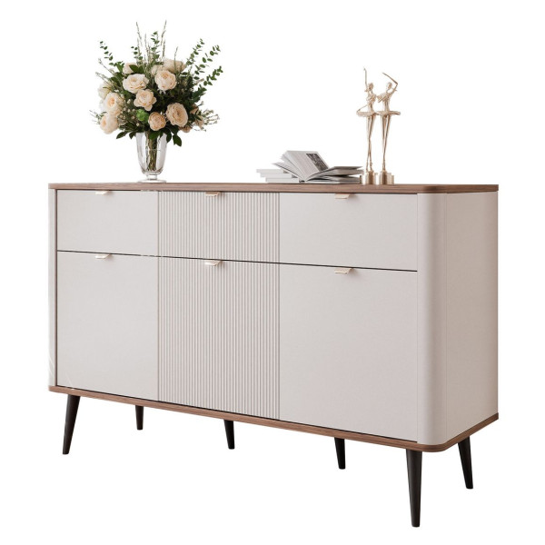Trzydrzwiowa komoda z szufladami NAVANI 130 cm kaszmir/orzech 704754
