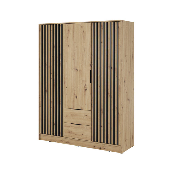 Trzydrzwiowa szafa Nelly lamele 3D dąb artisan z szufladami 382835