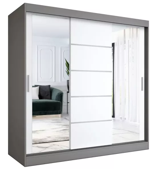 Trzydrzwiowa szafa przesuwna 200 cm antracyt + biały - Vetica 759158
