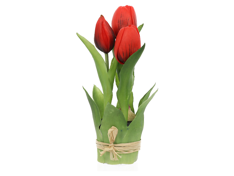 Tulipany w wiązce 20 cm 3 szt. gumowane czerwone 189732