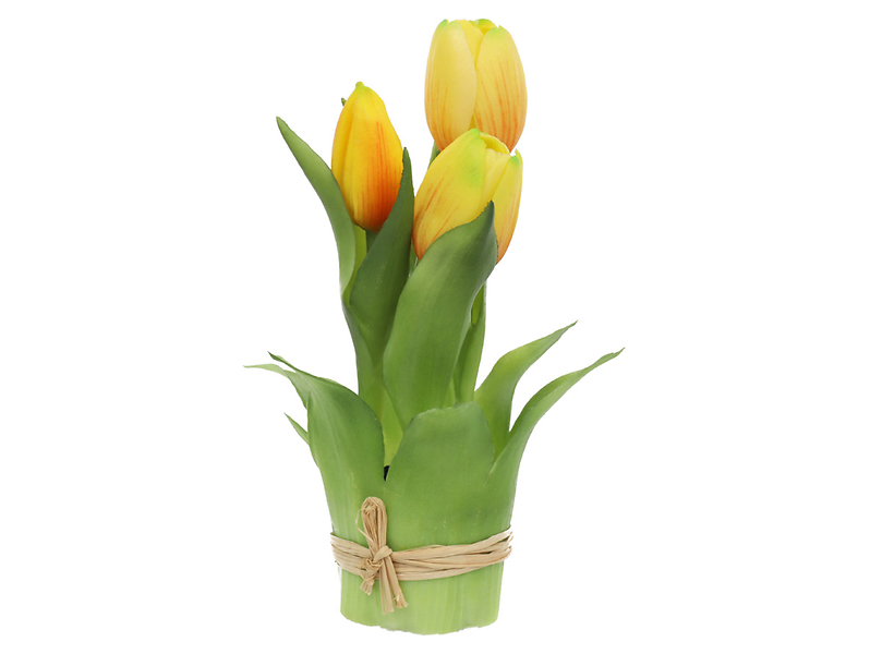 Tulipany w wiązce 20 cm 3 szt. gumowane żółte 189733