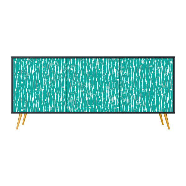 TURQUOISE RAIN Komoda 3 drzwi Czarna-Metalowa szpilka złota 442425