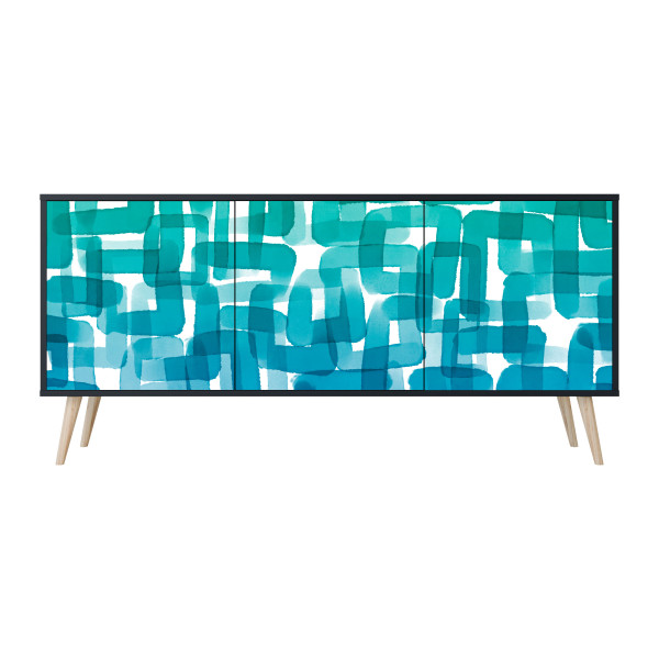TURQUOISE RECTANGLES Komoda 3 drzwi Czarna-Bukowa skośna 442131