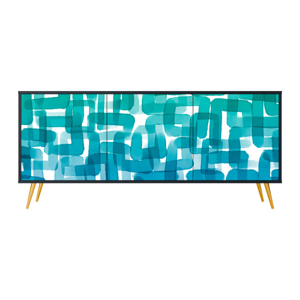 TURQUOISE RECTANGLES Komoda 3 drzwi Czarna-Metalowa szpilka złota 441971