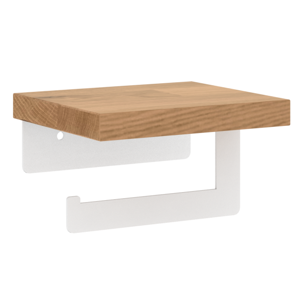 Uchwyt na papier toaletowy biały LOFT z półką drewnianą dębową W3B LEWY 518209