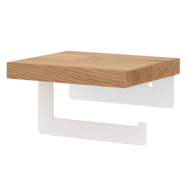Uchwyt na papier toaletowy biały LOFT z półką drewnianą dębową W3B PRAWY 518208