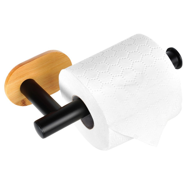Uchwyt na papier toaletowy stalowy bambusowy czarny 17 cm 747793