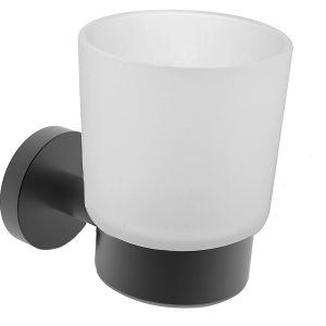 Uchwyt z kubkiem na szczoteczki do zębów szklany Model black 46806 Uchwyt z kubkiem na szczoteczki do zębów szklany Model black 46806