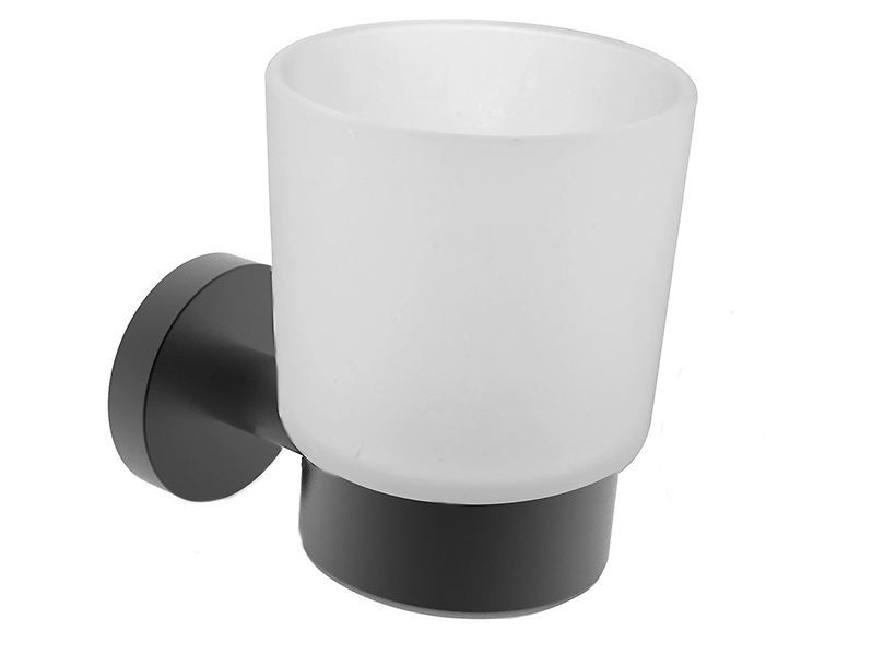 Uchwyt z kubkiem na szczoteczki do zębów szklany Model black 46806