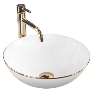 Umywalka Ceramiczna Nablatowa Stella biała ze złotym rantem 246289 Umywalka Ceramiczna Nablatowa Stella biała ze złotym rantem 246289