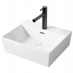 Umywalka ceramiczna stawiana biała nablatowa prostokątna duża 40 x 30 cm 708855 Umywalka ceramiczna stawiana biała nablatowa prostokątna duża 40 x 30 cm 708855
