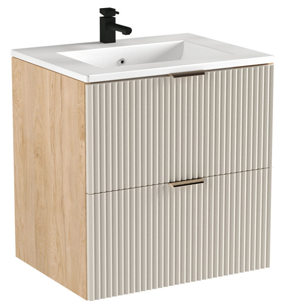 Umywalka ceramiczna z szafką wiszącą kaszmir orzech - Tilo 310395