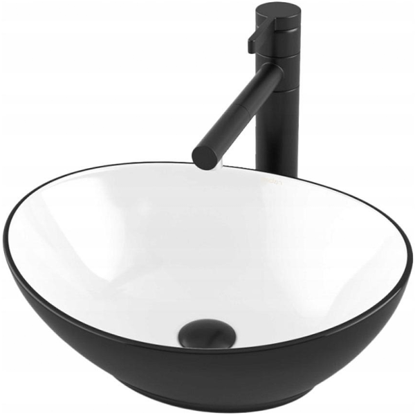 Umywalka matowa nablatowa ceramiczna biało czarna owalna 662368