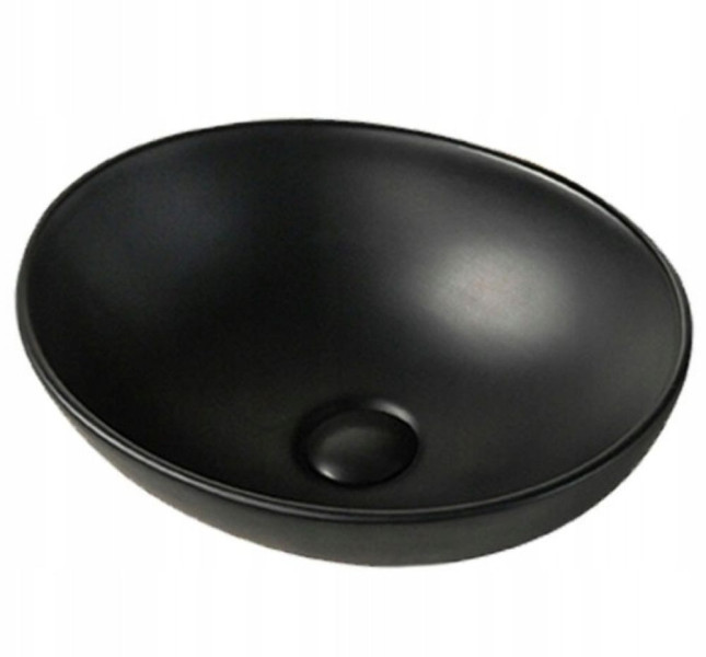 Umywalka nablatowa ceramiczna czarna matowa 41x33 cm stawiana na blat owal 966679
