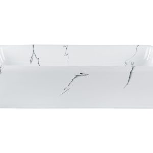 Umywalka nablatowa ceramiczna efekt marmuru 51 x 34 cm biała 306901 Umywalka nablatowa ceramiczna efekt marmuru 51 x 34 cm biała 306901