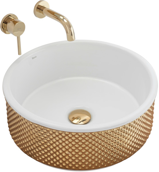 Umywalka Nablatowa Ceramiczna Helen Złota Biała 234512