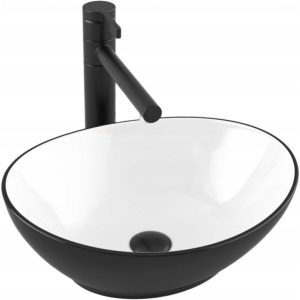 Umywalka nablatowa ceramiczna matowa biało czarna owalna stawiana na blat 965972 Umywalka nablatowa ceramiczna matowa biało czarna owalna stawiana na blat 965972