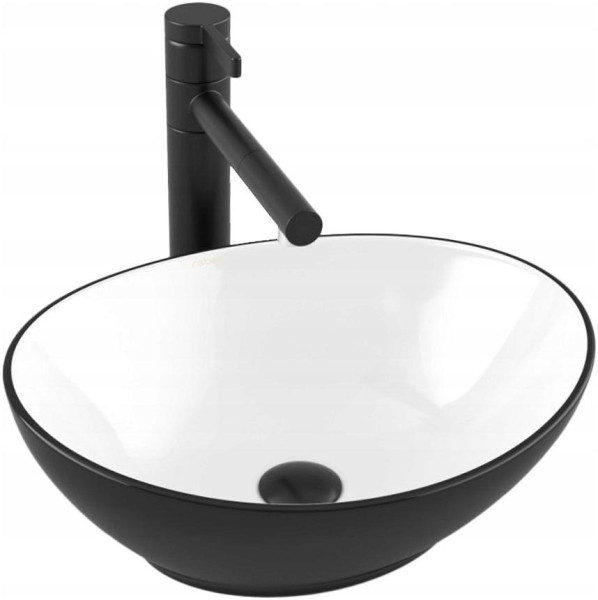 Umywalka nablatowa ceramiczna matowa biało czarna owalna stawiana na blat 965972