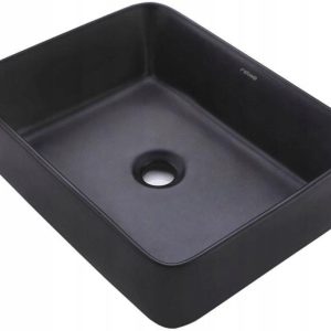 Umywalka nablatowa ceramiczna matowa czarna stawiana 48×36,5 cm prostokątna 969765 Umywalka nablatowa ceramiczna matowa czarna stawiana 48×36,5 cm prostokątna 969765