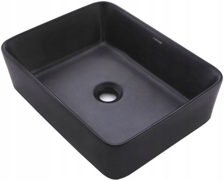 Umywalka nablatowa ceramiczna matowa czarna stawiana 48x36,5 cm prostokątna 969765