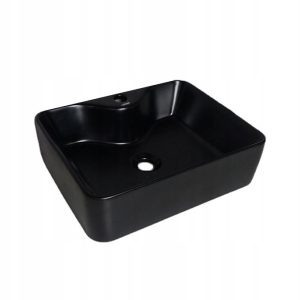 Umywalka nablatowa ceramiczna prostokątna czarna 48x38cm 372913 Umywalka nablatowa ceramiczna prostokątna czarna 48x38cm 372913