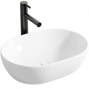 Umywalka nablatowa ceramiczna stawiana biała owalna duża połysk 49 x 35 cm 797590 Umywalka nablatowa ceramiczna stawiana biała owalna duża połysk 49 x 35 cm 797590