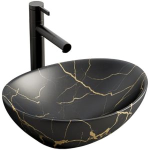Umywalka nablatowa czarna owalna ceramiczna 41×34,5 cm 692710 Umywalka nablatowa czarna owalna ceramiczna 41×34,5 cm 692710
