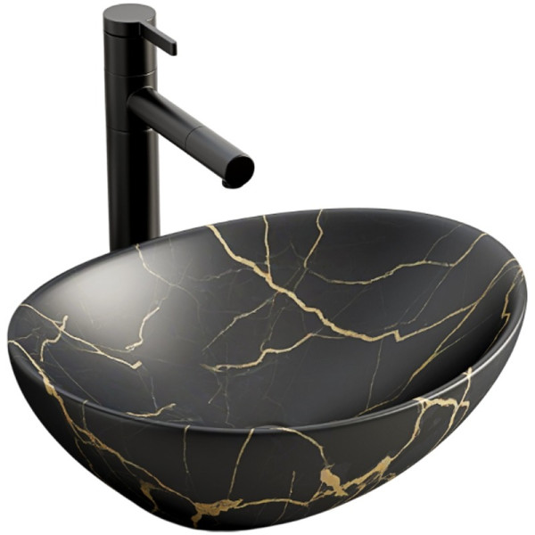 Umywalka nablatowa czarna owalna ceramiczna 41x34,5 cm 692710