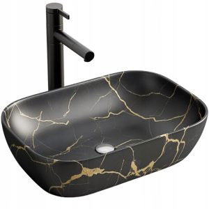 Umywalka nablatowa czarny mat marmur z żyłkami owalna ceramiczna 46,5×33 cm 897564 Umywalka nablatowa czarny mat marmur z żyłkami owalna ceramiczna 46,5×33 cm 897564