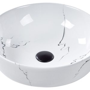 Umywalka nablatowa efekt marmuru biała ⌀42 cm 306908 Umywalka nablatowa efekt marmuru biała ⌀42 cm 306908