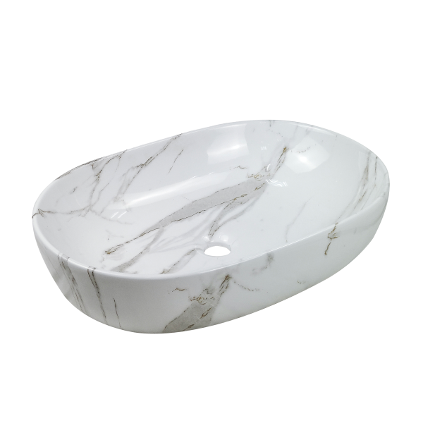 Umywalka Nablatowa Korfu Invena 60 Cm Owalna Efekt Marmur 247849