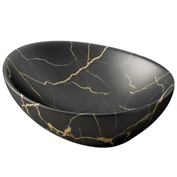 Umywalka nablatowa marmur z żyłkami owalna ceramiczna 41x34,5 cm 715145