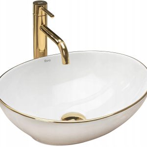 Umywalka Nablatowa Sofia Gold Edge Shiny Owalna – Rea 88654 Umywalka Nablatowa Sofia Gold Edge Shiny Owalna – Rea 88654