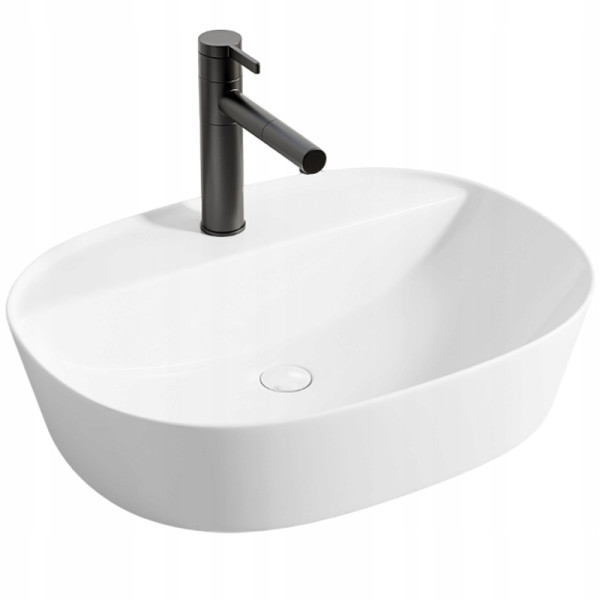 Umywalka nablatowa stawiana biała z otworem ceramiczna owalna 50 x 38 cm 797588