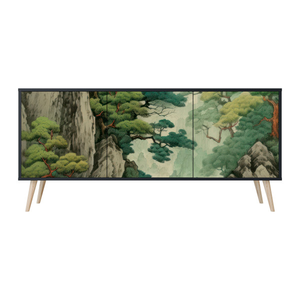 VERDURE ABYSS Komoda 3 drzwi Czarna-Bukowa skośna 442256
