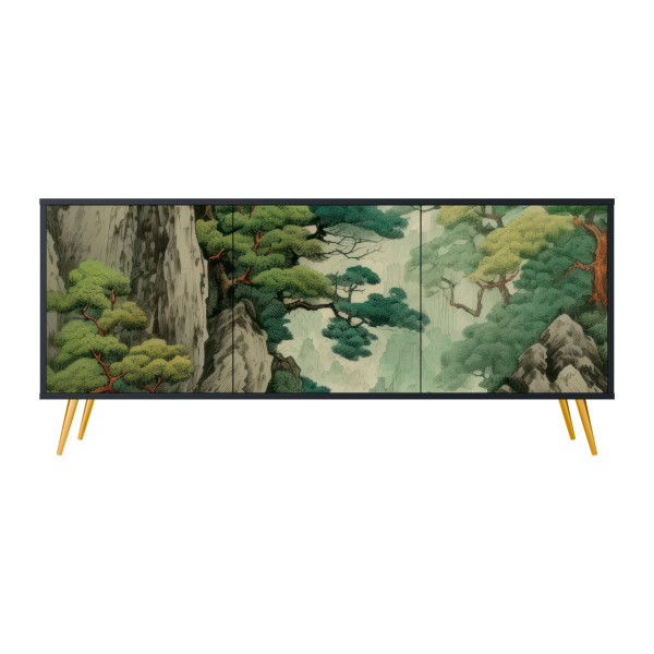 VERDURE ABYSS Komoda 3 drzwi Czarna-Metalowa szpilka złota 441695