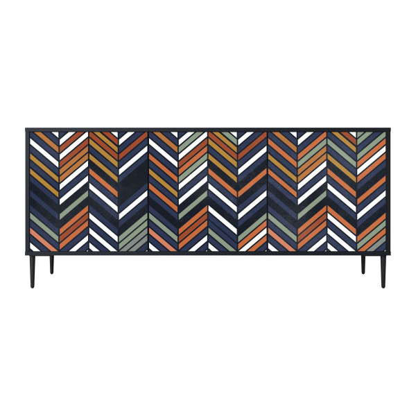 VIBRANT PATCHWORK Komoda 3 drzwi Czarna-Metalowa szpilka czarna 442279